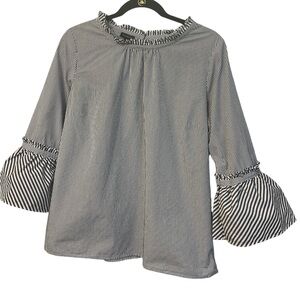 Talbots Sz. L blouse.  Striped with bell sleeve.  Side zipper.